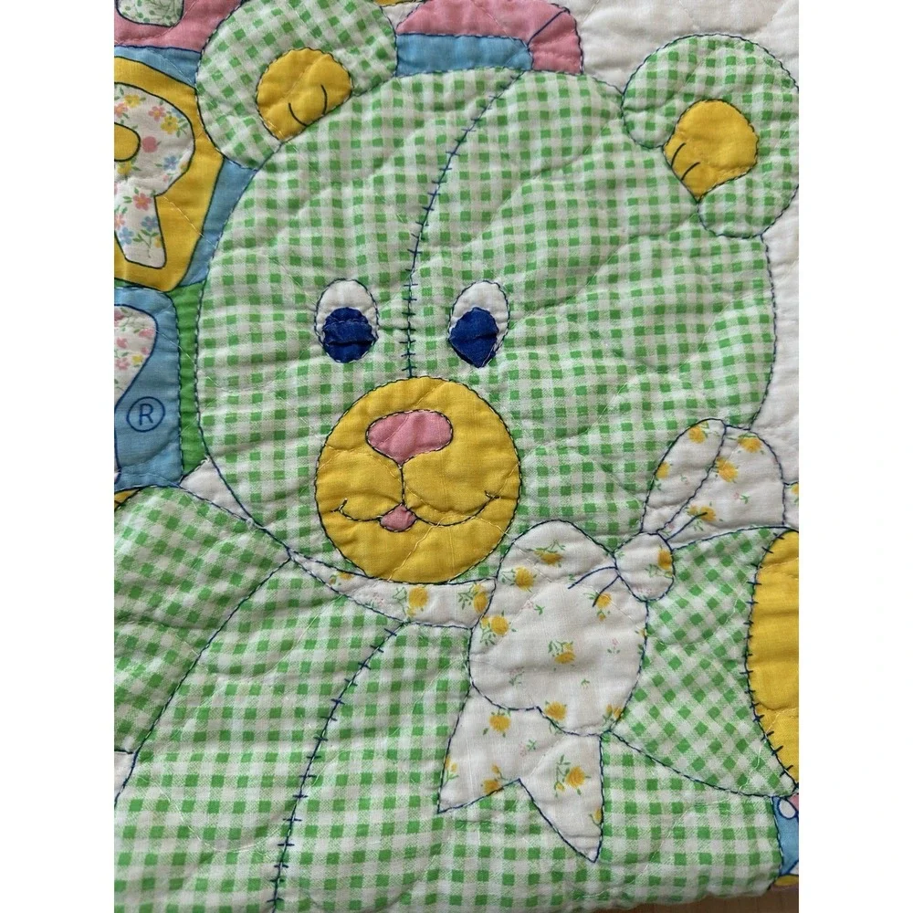Vtg Lightweight That's Our Baby Bear & Duck & Toys Baby Blanket Quilt Sarin Rim